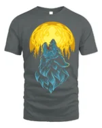 Howling Wolf Full Moon Graphic T-Shirt - gray t-shirt on white background