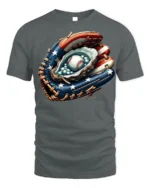 Patriotic Baseball Glove T-Shirt USA Flag Style - gray t-shirt on white background
