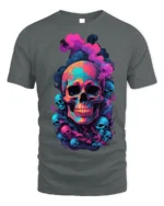 Neon Smoke Skull Art T-Shirt for Dark Style - gray t-shirt on white background