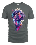 Roaring Lion T-Shirt Abstract Jungle Art Tee - gray t-shirt on white background
