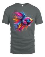 Vibrant Betta Fish Art Tee Soft Cotton T-shirt - gray t-shirt on white background