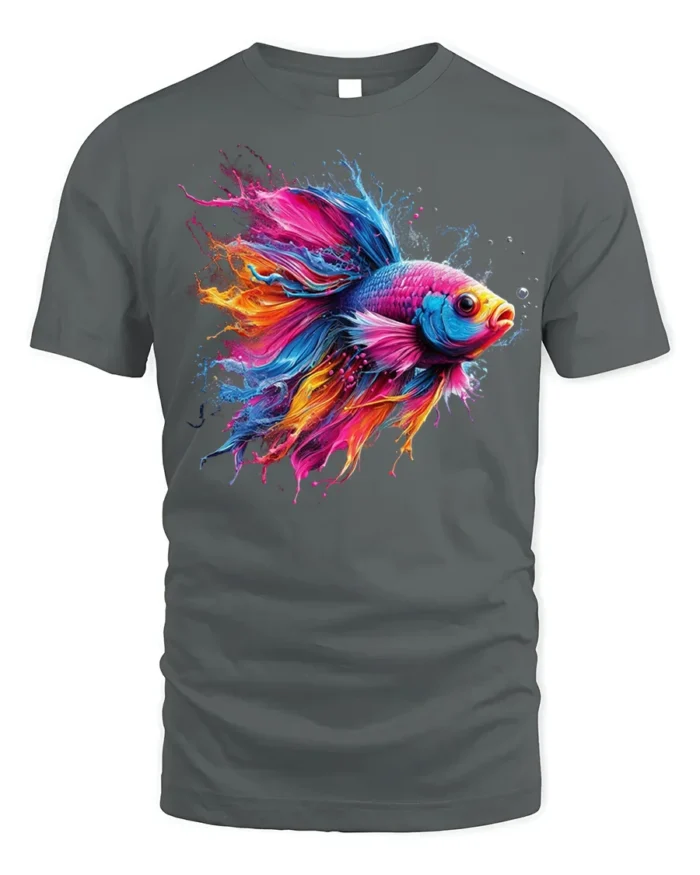 Vibrant Betta Fish Art Tee Soft Cotton T-shirt - gray t-shirt on white background