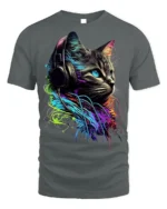 Neon DJ Cat Headphones Graphic T-shirt Cool - gray t-shirt on white background