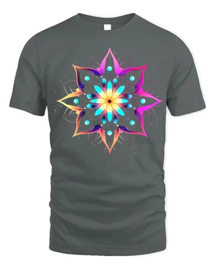 Psychedelic Mandala Art Printed T-shirt - gray t-shirt on white background