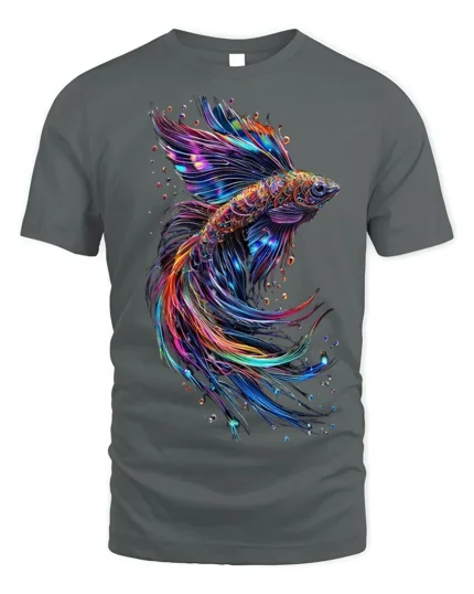 Colorful Betta Fish Art Printed T-shirt Cool - gray t-shirt on white background