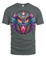 Mystic Owl Crystal Moon Graphic T-shirt - gray t-shirt on white background