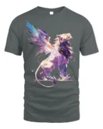 Fantasy Winged Lion Abstract Graphic T-shirt - gray t-shirt on white background