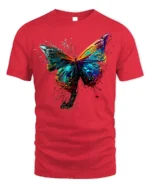 Color Splash Butterfly Graphic T-shirt - red t-shirt on white background