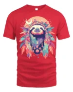 Boho Sloth Spirit Animal Graphic T-Shirt - red t-shirt on white background