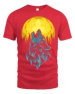 Howling Wolf Full Moon Graphic T-Shirt - red t-shirt on white background