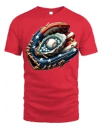 Patriotic Baseball Glove T-Shirt USA Flag Style - red t-shirt on white background