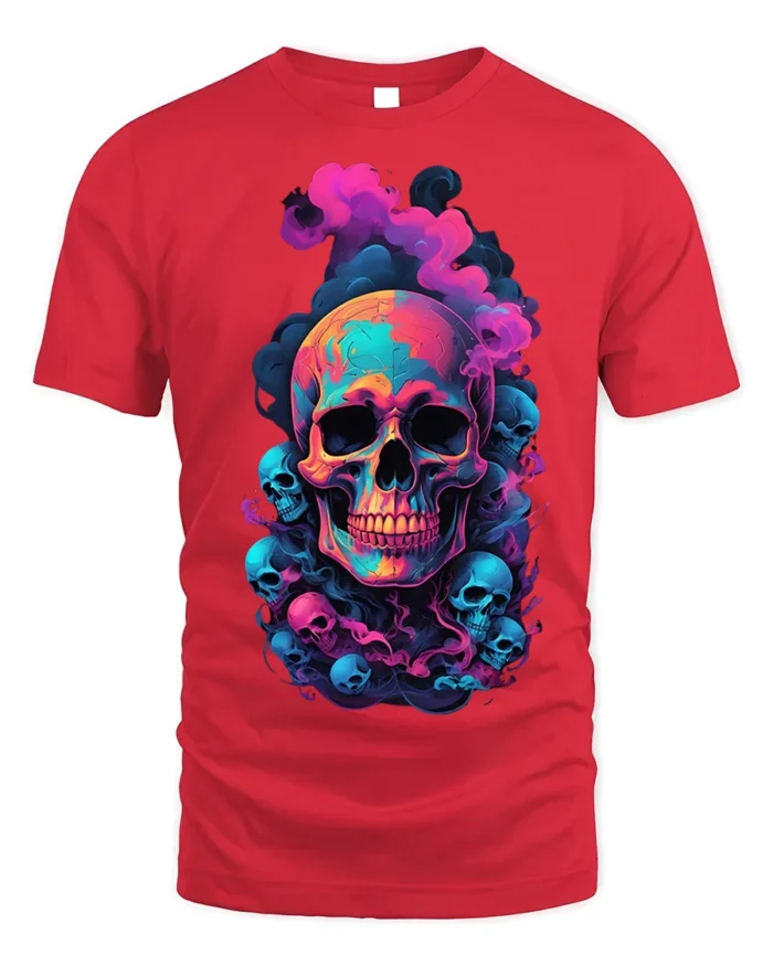 Neon Smoke Skull Art T-Shirt for Dark Style - red t-shirt on white background