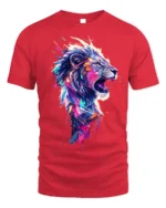 Roaring Lion T-Shirt Abstract Jungle Art Tee - red t-shirt on white background