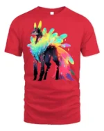 Rainbow Spirit Wolf Graphic T-shirt Cool Print - red t-shirt on white background