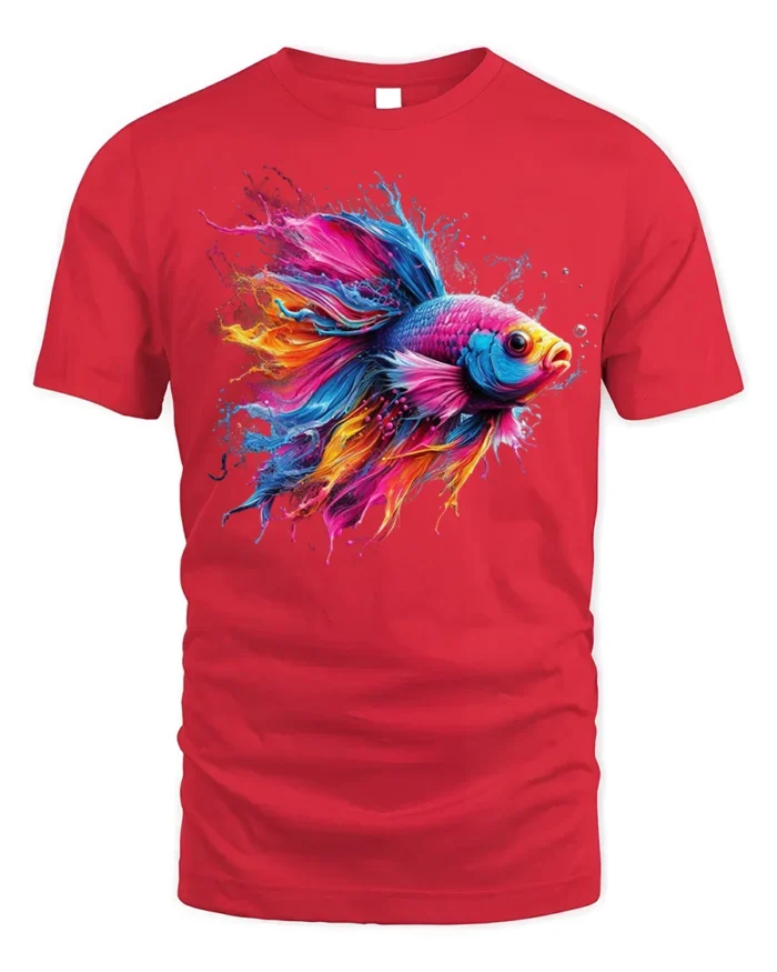 Vibrant Betta Fish Art Tee Soft Cotton T-shirt - red t-shirt on white background