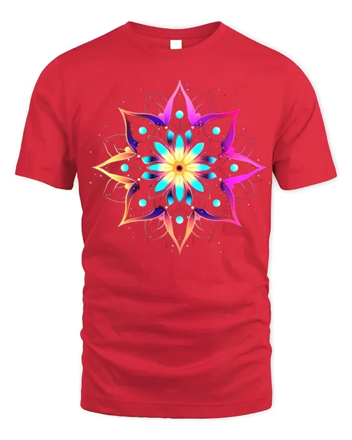 Psychedelic Mandala Art Printed T-shirt - red t-shirt on white background