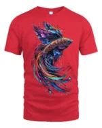 Colorful Betta Fish Art Printed T-shirt Cool - red t-shirt on white background