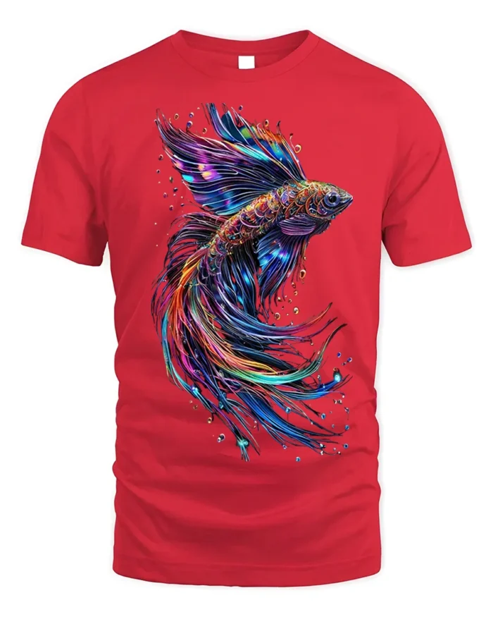 Colorful Betta Fish Art Printed T-shirt Cool - red t-shirt on white background