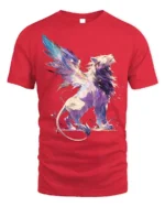 Fantasy Winged Lion Abstract Graphic T-shirt - red t-shirt on white background