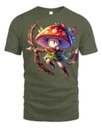 Mushroom Archer Fantasy Character T-shirt - military green t-shirt on white background