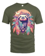 Boho Sloth Spirit Animal Graphic T-Shirt - military green t-shirt on white background