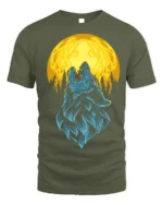 Howling Wolf Full Moon Graphic T-Shirt - military green t-shirt on white background