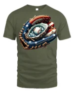 Patriotic Baseball Glove T-Shirt USA Flag Style - military green t-shirt on white background