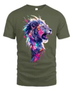 Roaring Lion T-Shirt Abstract Jungle Art Tee - military green t-shirt on white background
