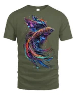 Colorful Betta Fish Art Printed T-shirt Cool - military green t-shirt on white background