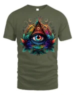 All Seeing Eye Illuminati Symbol T-shirt - military green t-shirt on white background