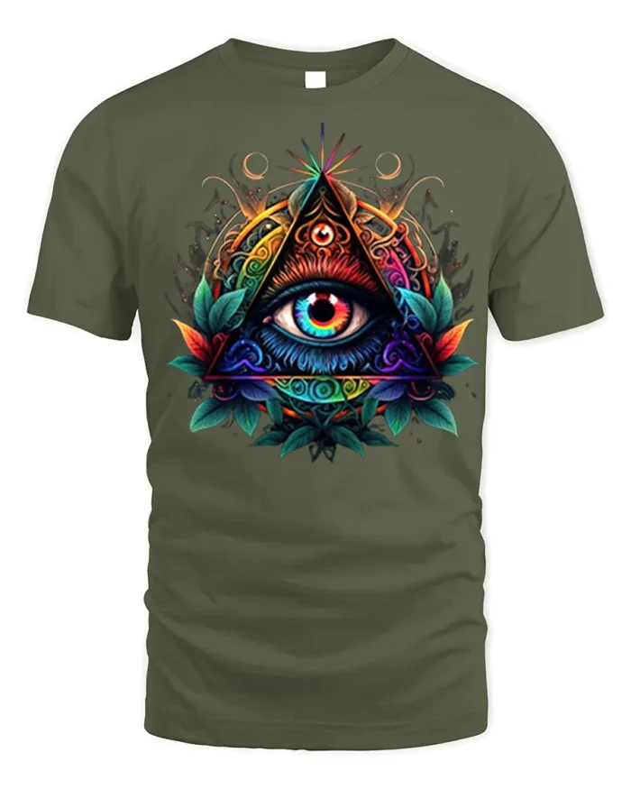 All Seeing Eye Illuminati Symbol T-shirt - military green t-shirt on white background