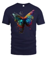 Color Splash Butterfly Graphic T-shirt - navy t-shirt on white background