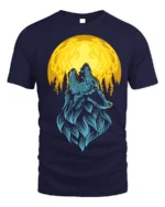 Howling Wolf Full Moon Graphic T-Shirt - navy t-shirt on white background