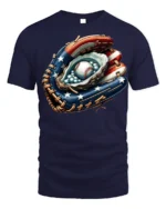 Patriotic Baseball Glove T-Shirt USA Flag Style - navy t-shirt on white background