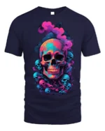 Neon Smoke Skull Art T-Shirt for Dark Style - navy t-shirt on white background
