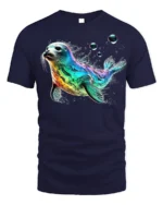 Colorful Sea Seal Graphic T-Shirt Ocean Style - navy t-shirt on white background