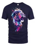 Roaring Lion T-Shirt Abstract Jungle Art Tee - navy t-shirt on white background