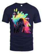 Rainbow Spirit Wolf Graphic T-shirt Cool Print - navy t-shirt on white background