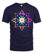 Psychedelic Mandala Art Printed T-shirt - navy t-shirt on white background