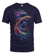 Colorful Betta Fish Art Printed T-shirt Cool - navy t-shirt on white background