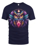 Mystic Owl Crystal Moon Graphic T-shirt - navy t-shirt on white background