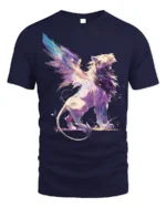 Fantasy Winged Lion Abstract Graphic T-shirt - navy t-shirt on white background