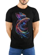 Colorful Betta Fish Art Printed T-shirt Cool - model wearing black shirt, hands behind back