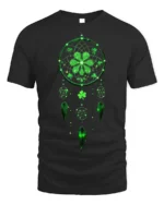 Lucky Dreamcatcher Shamrock Feather T-Shirt - black t-shirt on white background