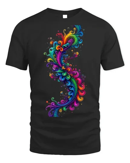 Psychedelic Swirl T-Shirt - Rainbow Art Print - black t-shirt on white background