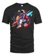 Colorful Astronaut T-Shirt - Space Art Design - black t-shirt on white background