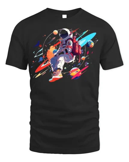 Colorful Astronaut T-Shirt - Space Art Design - black t-shirt on white background