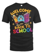 Welcome Back to School T-Shirt - Cute Cartoon Style - black t-shirt on white background