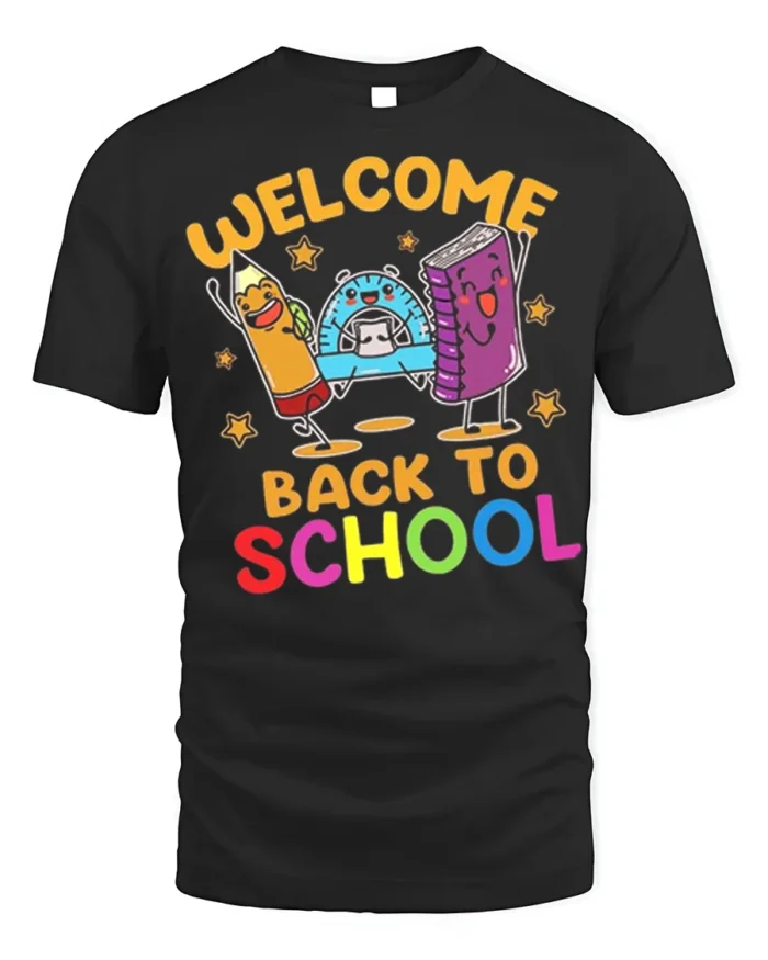 Welcome Back to School T-Shirt - Cute Cartoon Style - black t-shirt on white background