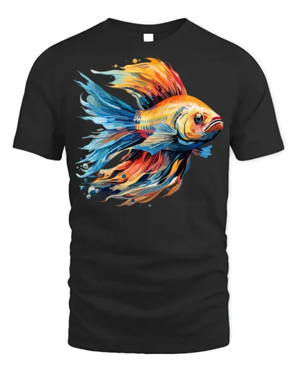 Colorful Betta Fish Art Graphic T-Shirt - black t-shirt on white background